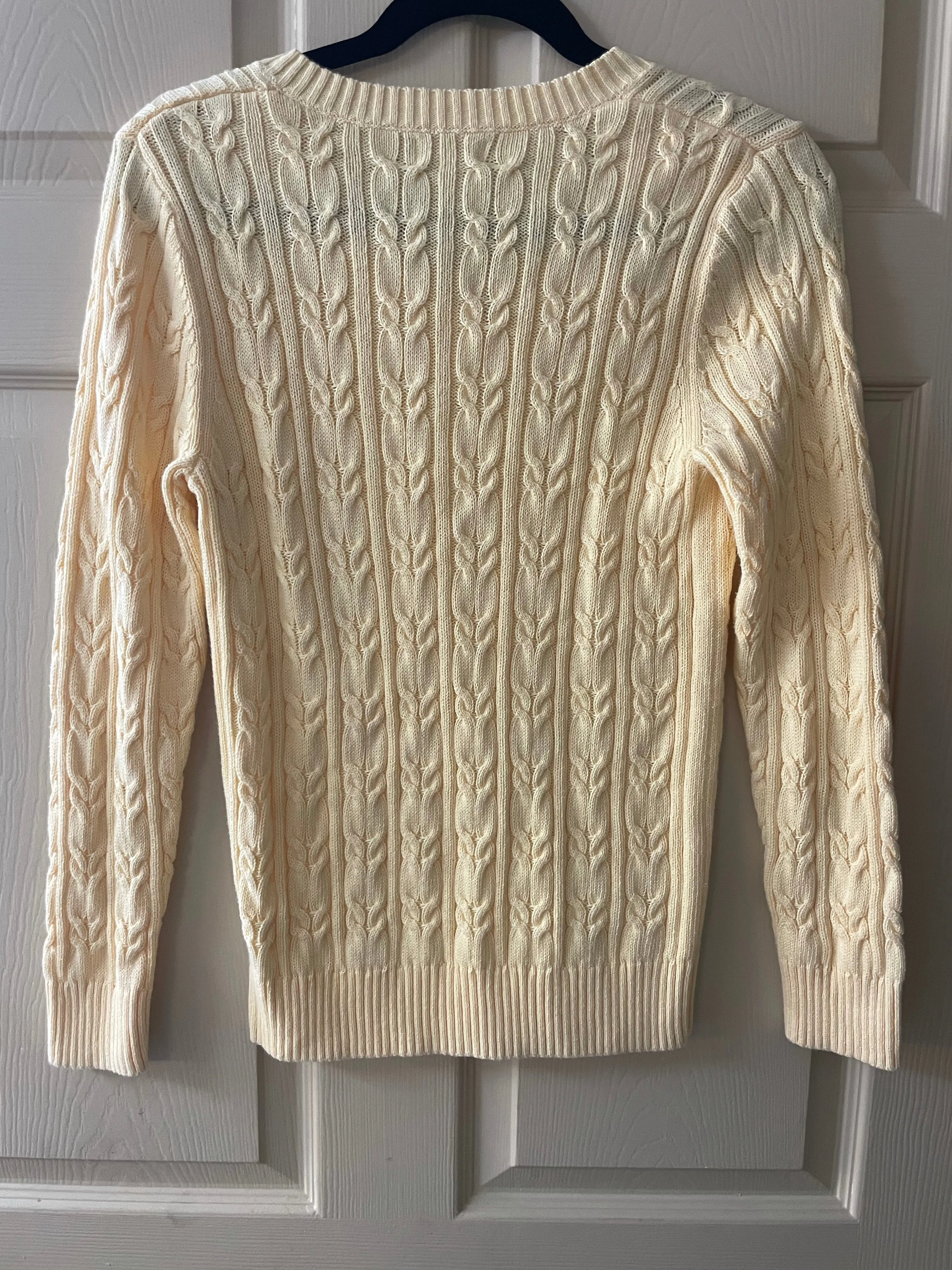 € Womens Small Yellow Croft&Barrow V-Neck Cable Knit Sweater Pullover Long Sleeves Cotton