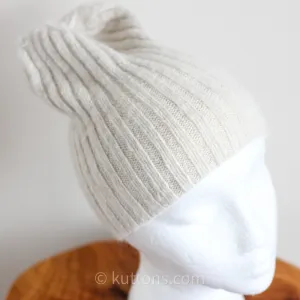 100% Pashmina Cashmere Hat - Handspun & Handknit Beanie from Ladakh Himalayas | Cream