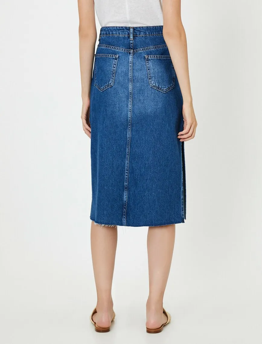 11925 Indigo Slit Detailed Midi Jean Skirt