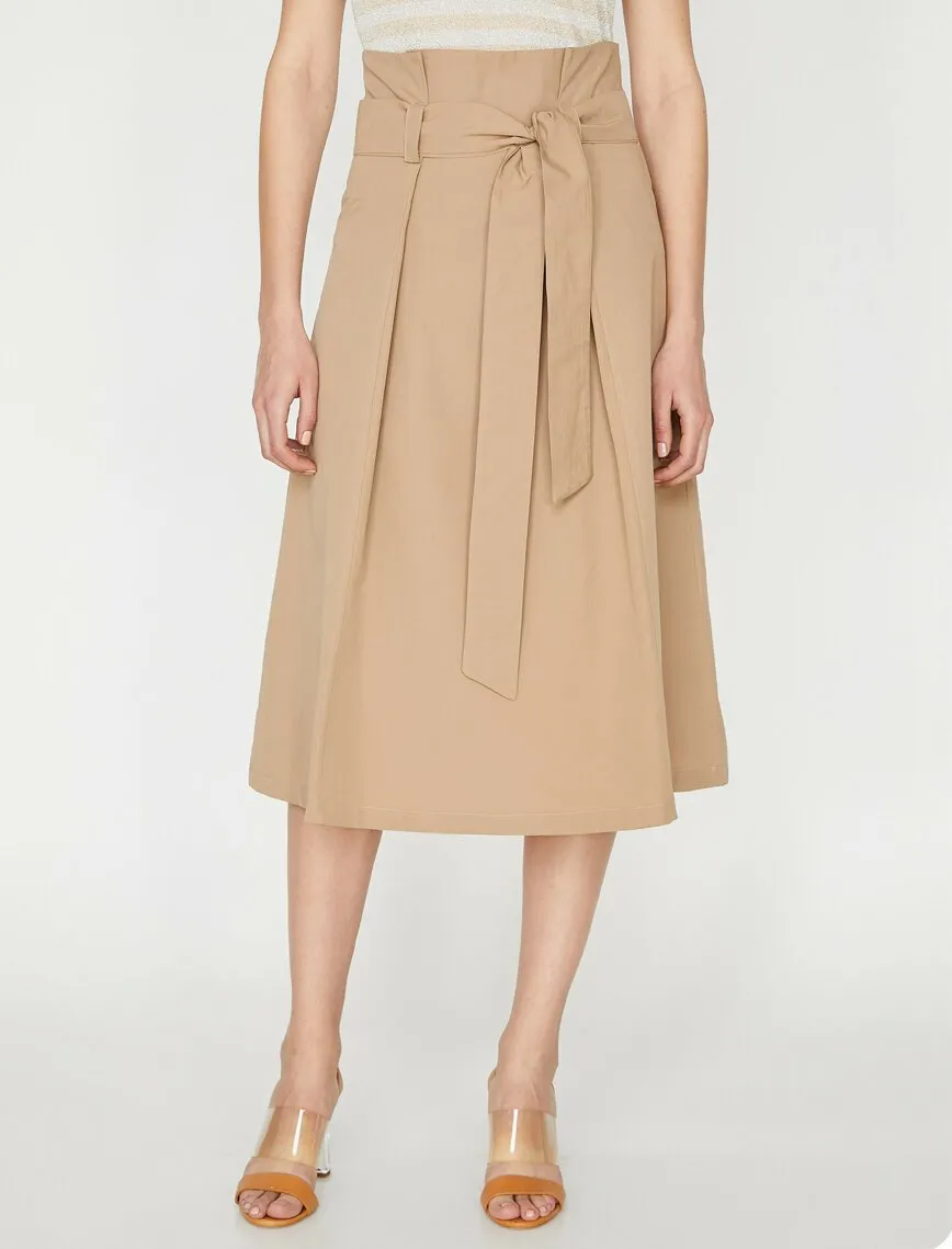 11977 Camel Tie Waist Midi Skirt