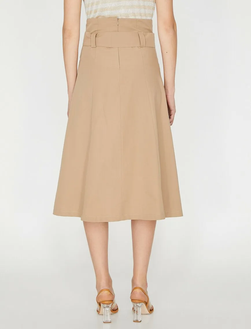 11977 Camel Tie Waist Midi Skirt