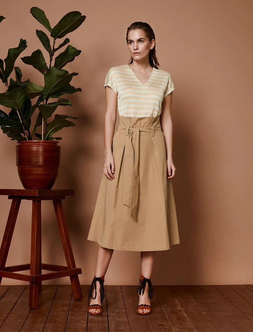 11977 Camel Tie Waist Midi Skirt