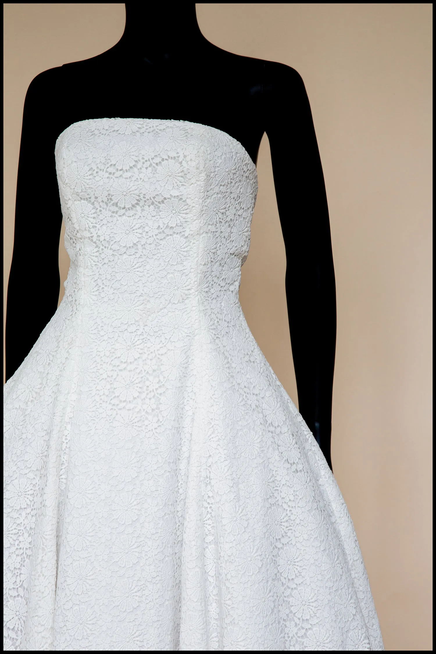 1950 - Strapless Ivory Guipure Lace Midi Dress