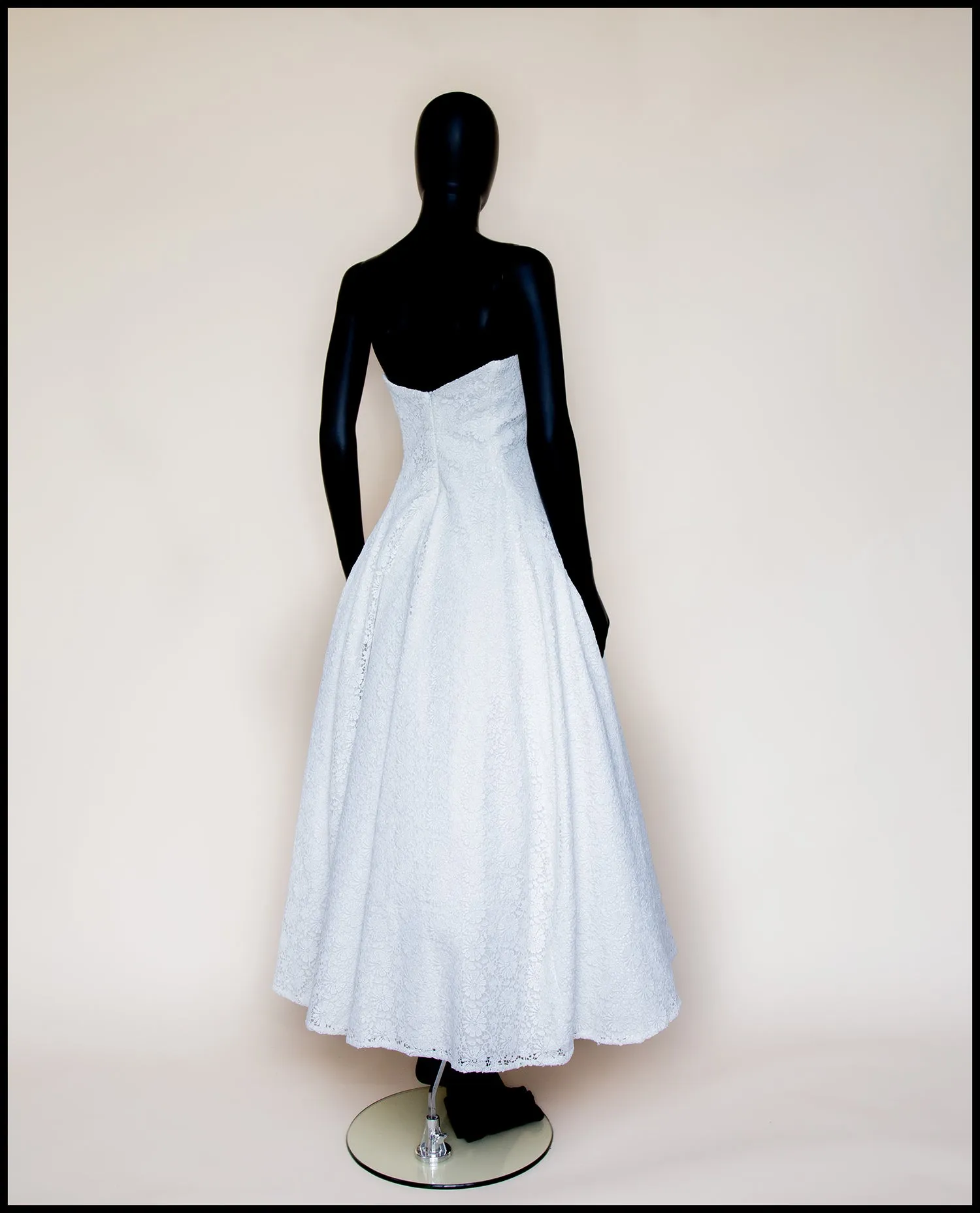 1950 - Strapless Ivory Guipure Lace Midi Dress