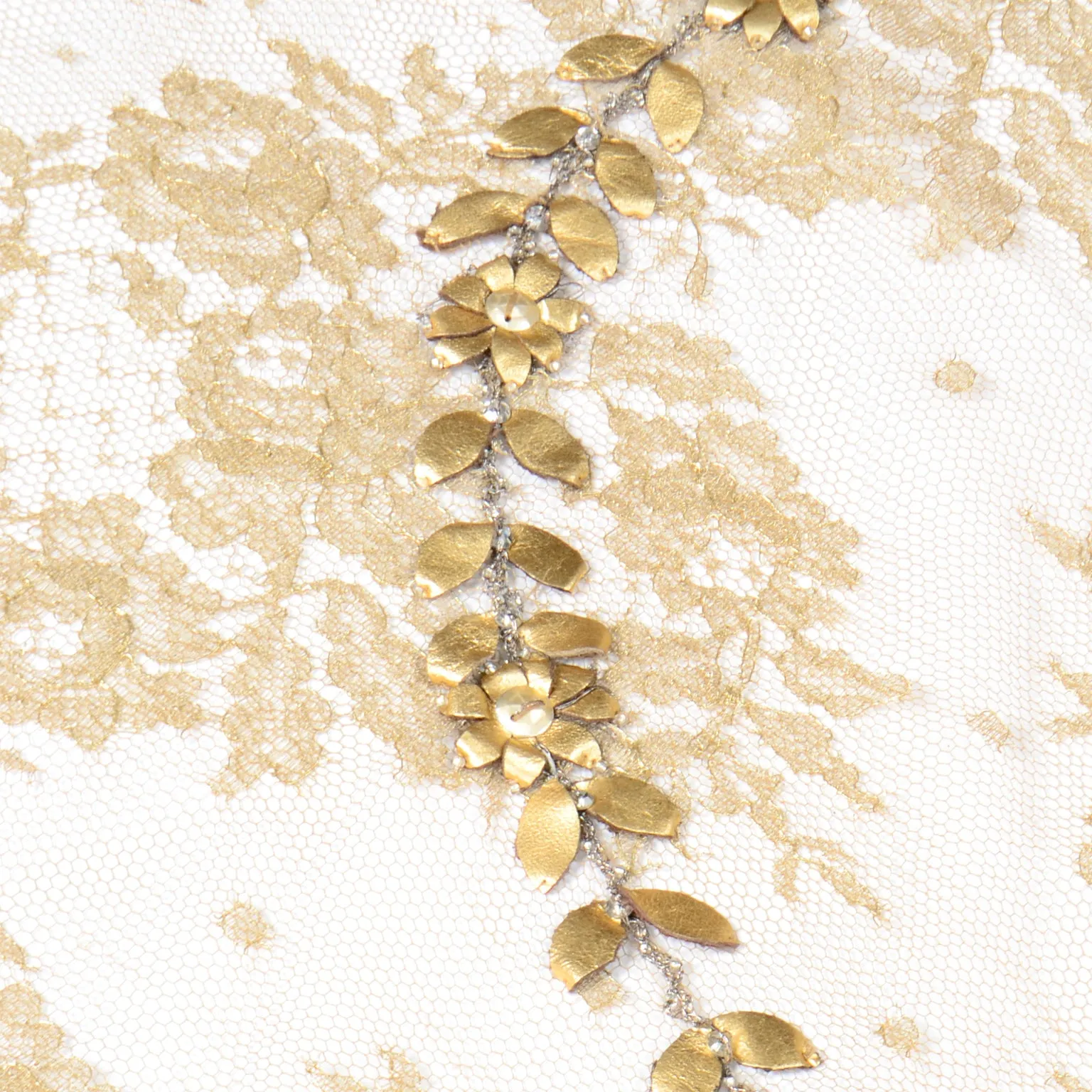 2000s Valentino Garavani Attr Gold Lace Beaded Shawl Scarf w Gold Leaf & Sequins