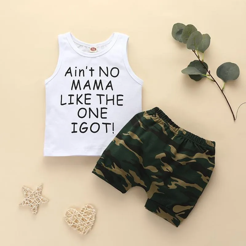 2pcs Fashion Letter Print T-shirt and Camouflage Pants Wholesale children's clothing