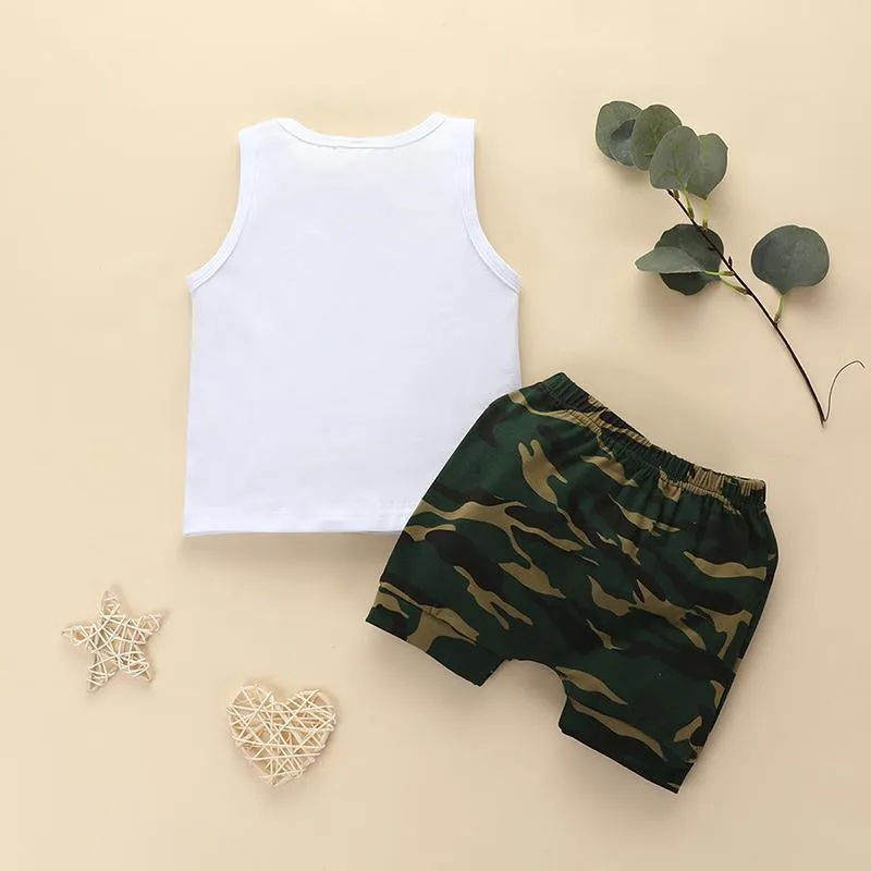 2pcs Fashion Letter Print T-shirt and Camouflage Pants Wholesale children's clothing