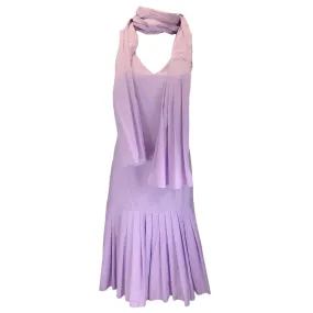 Aalto Lilac Pleated Scarf Neck Sleeveless Cotton Midi Dress