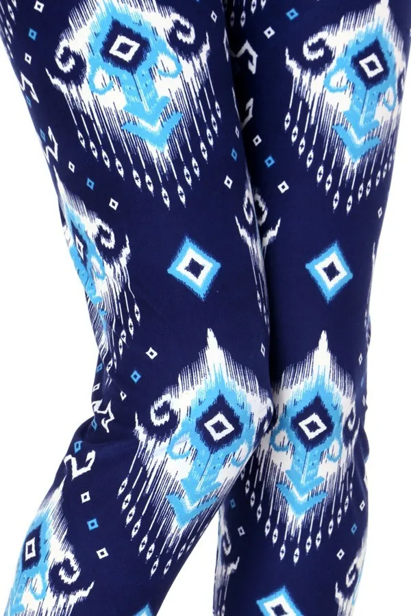 Abstract Teal Ikat Print Leggings