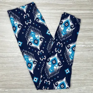 Abstract Teal Ikat Print Leggings