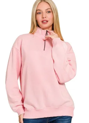 Acid Wash Fleece Half Zip Pullover in Dark Pink by Zenana