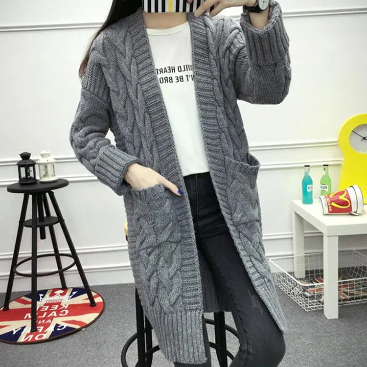 Aiertu black leggings outfit fall Twist Sweater Cardigan Coat Women's Thick Needle Korean Style Loose Mid-Length Sweater Coat