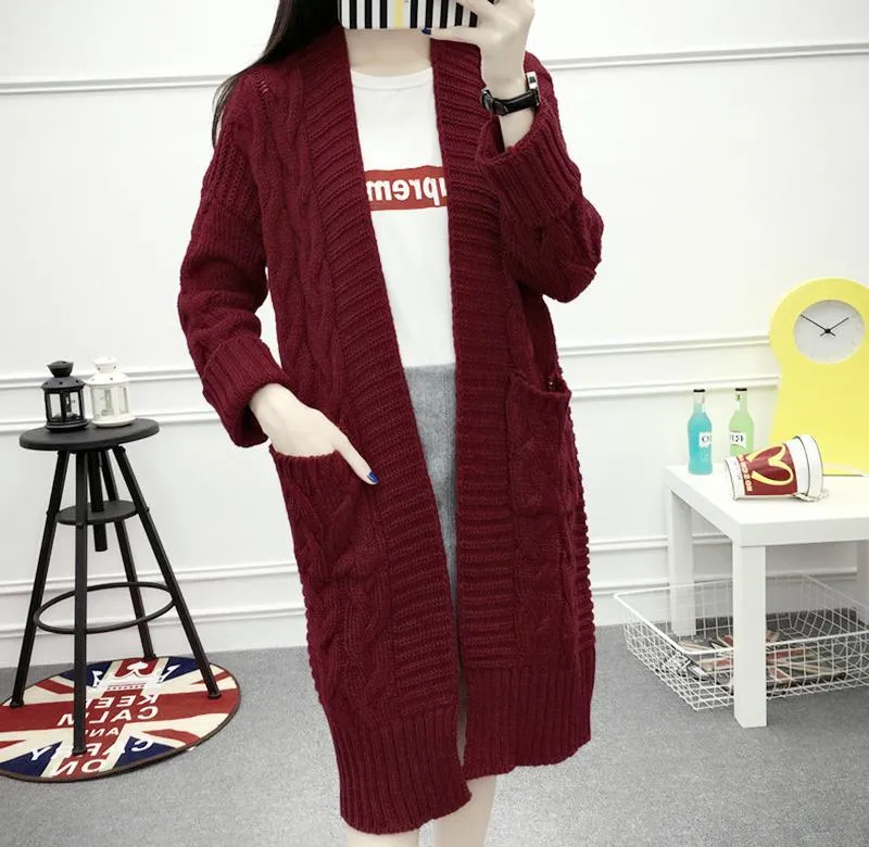 Aiertu black leggings outfit fall Twist Sweater Cardigan Coat Women's Thick Needle Korean Style Loose Mid-Length Sweater Coat