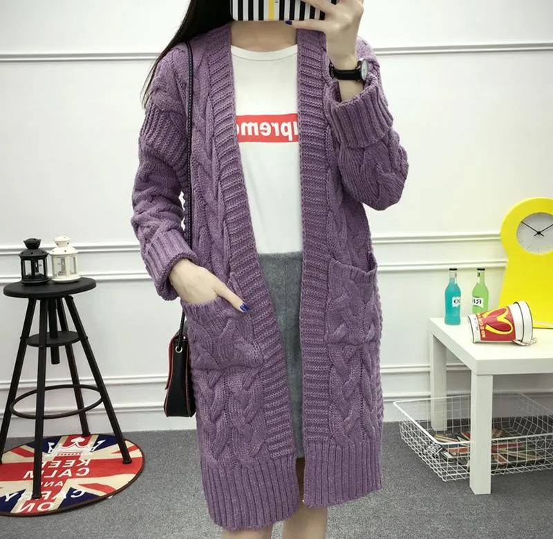 Aiertu black leggings outfit fall Twist Sweater Cardigan Coat Women's Thick Needle Korean Style Loose Mid-Length Sweater Coat