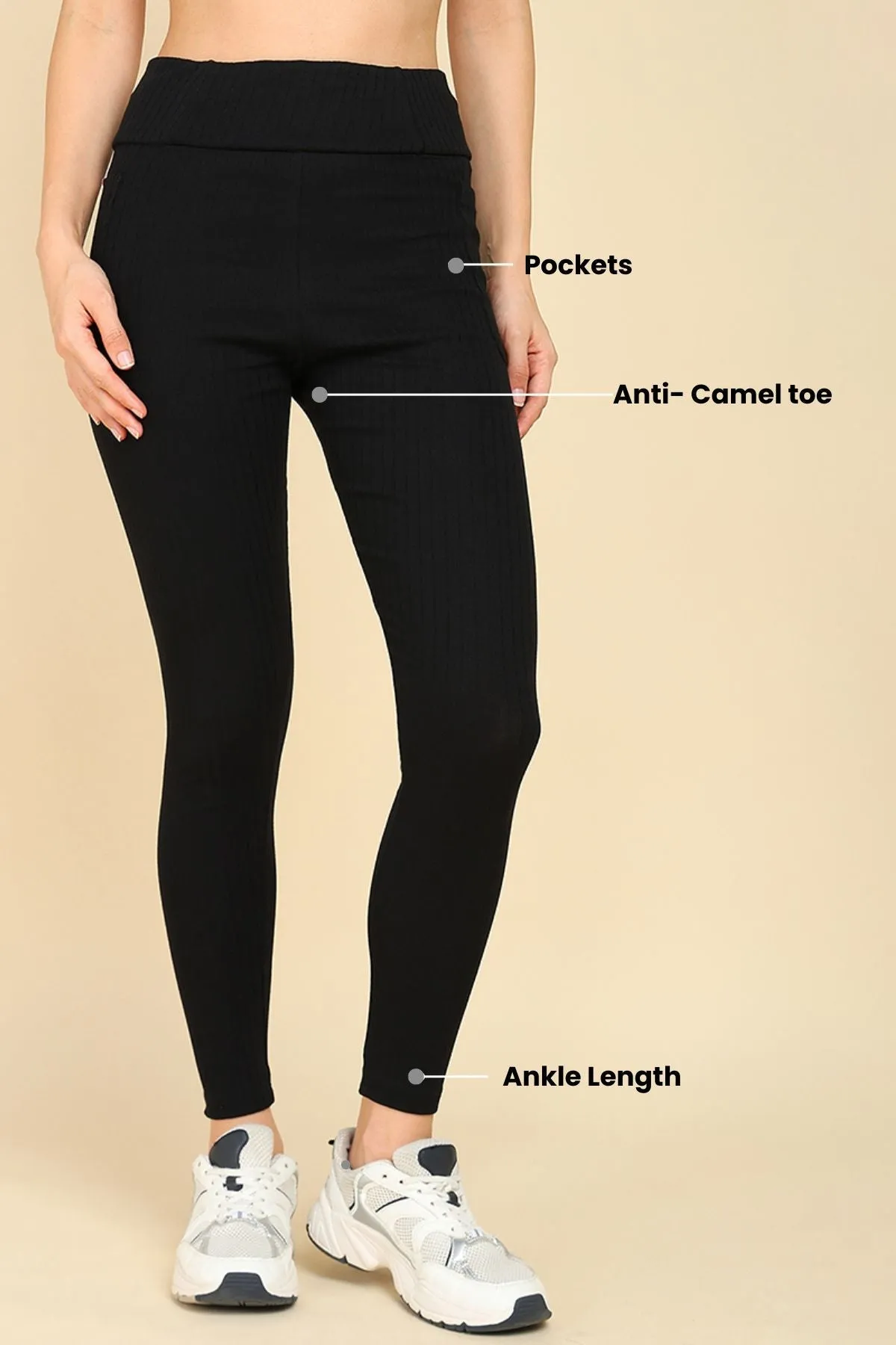 All Over Ribbed Cotton Black Mom Legging