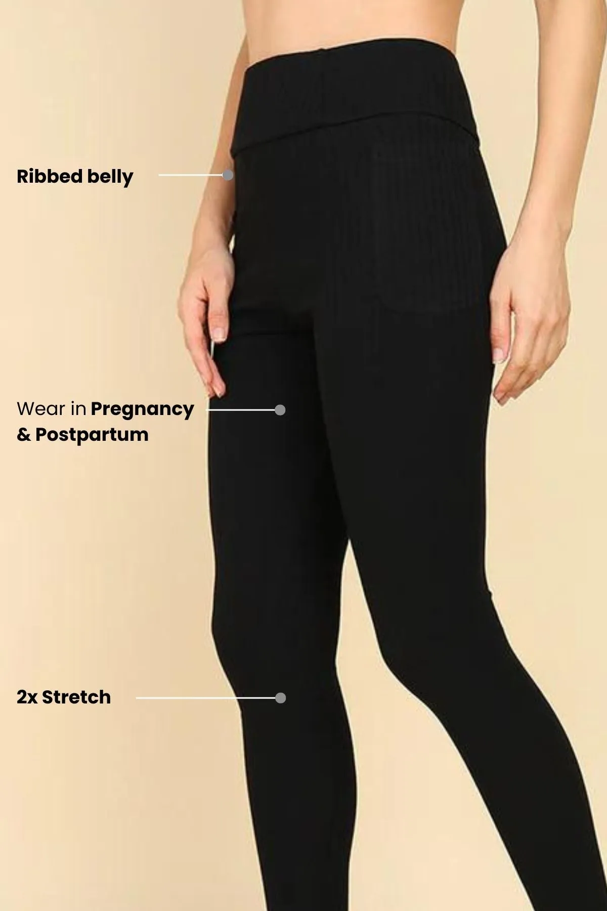 All Over Ribbed Cotton Black Mom Legging