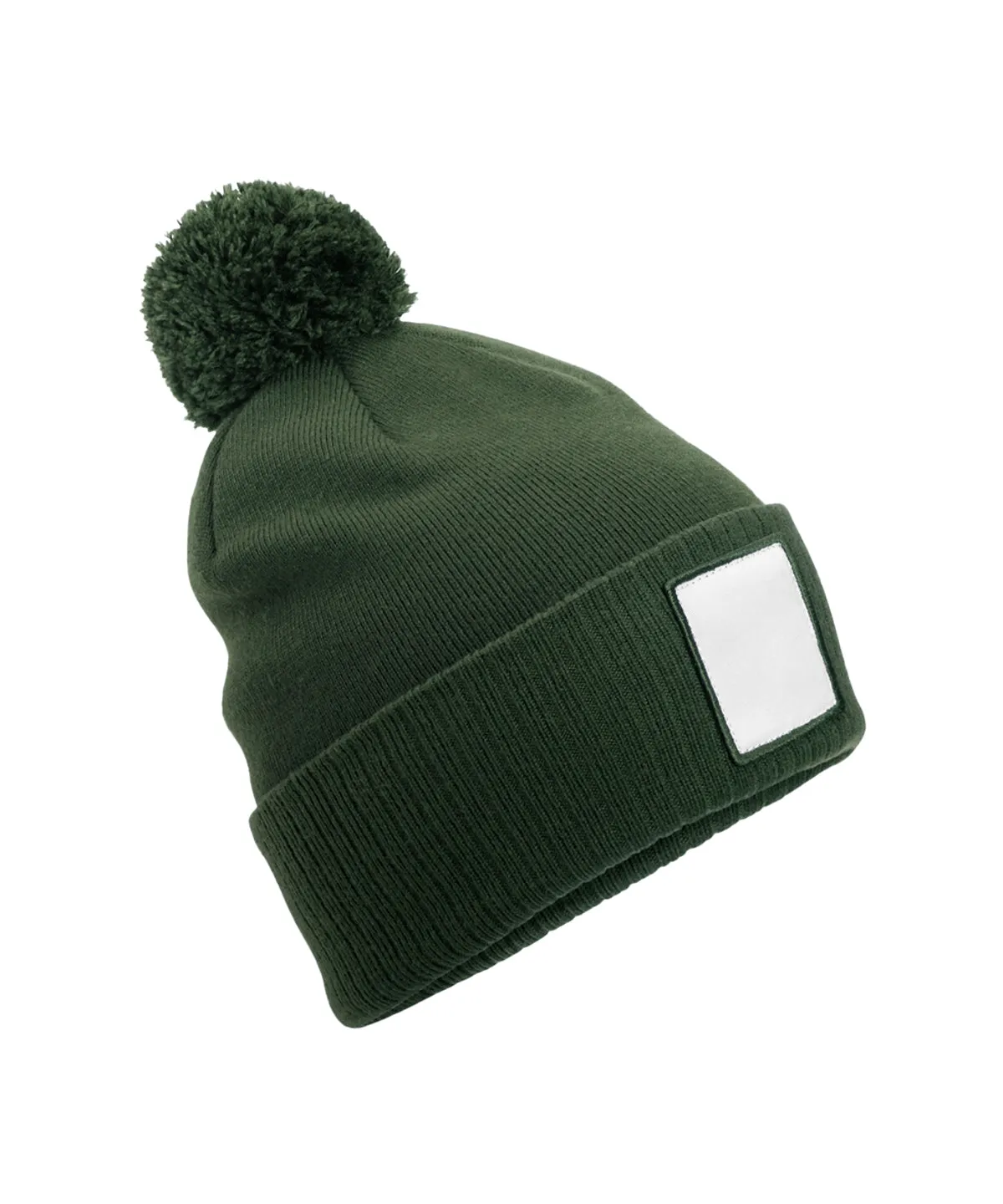 Appliqu patch pom beanie | Olive Green/White