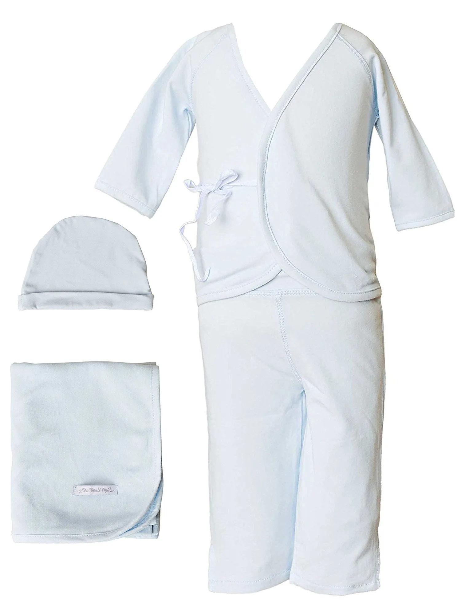 Baby Boys Bamboo 4pc Hat Top Pants Blanket Layette Set 3M-6M