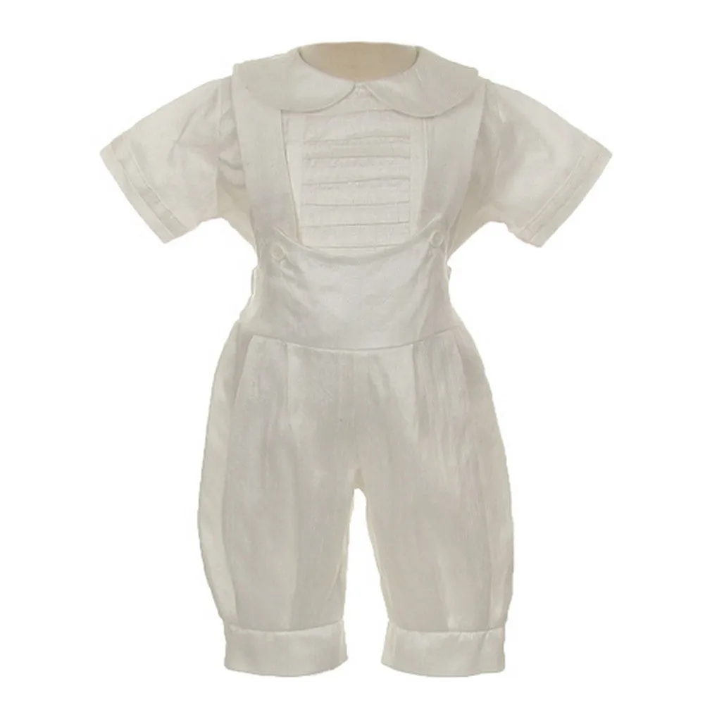 Baby Boys Ivory Silk Stole Hat Baptism Romper Jumpsuit 6-12M