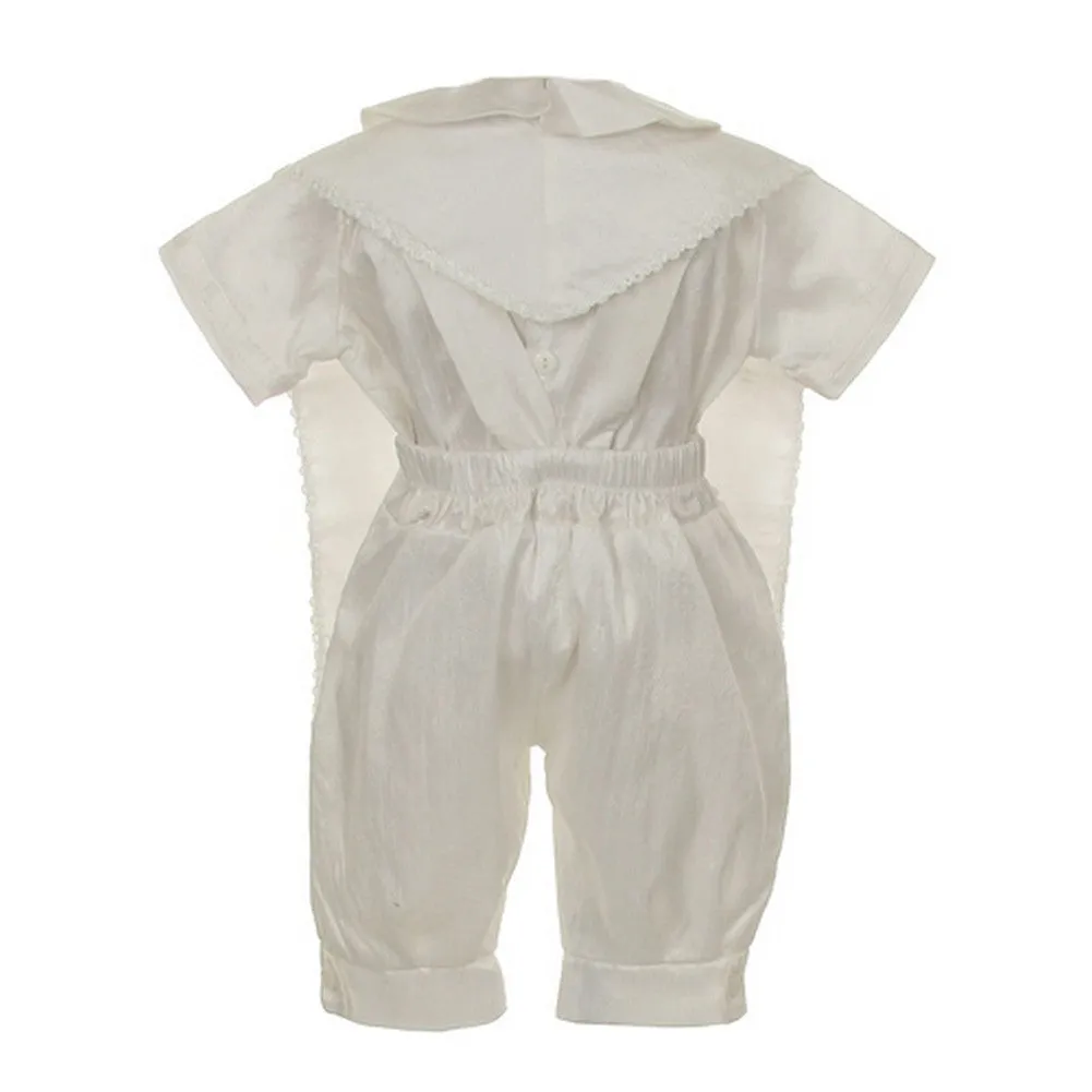 Baby Boys Ivory Silk Stole Hat Baptism Romper Jumpsuit 6-12M