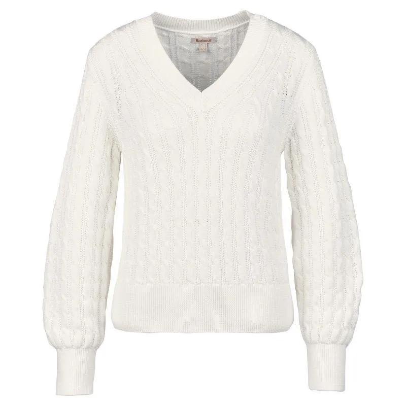 Barbour Primrose Ladies V-Neck Cable Knit - Cream