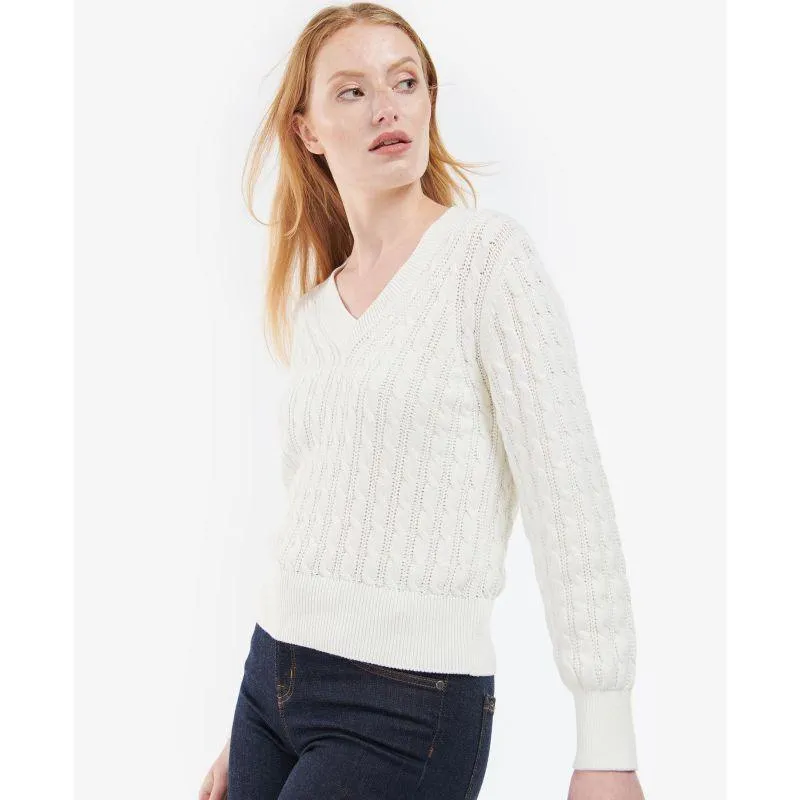 Barbour Primrose Ladies V-Neck Cable Knit - Cream