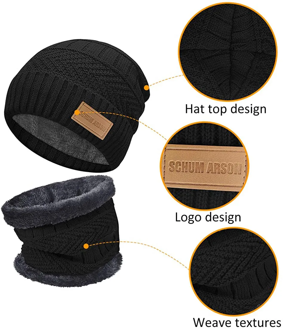 Beanie Hat Scarf for Men and Women, 2-Pieces Winter Beanie Hat Scarf Set Warm Knit Hat Thick Knit Skull Cap