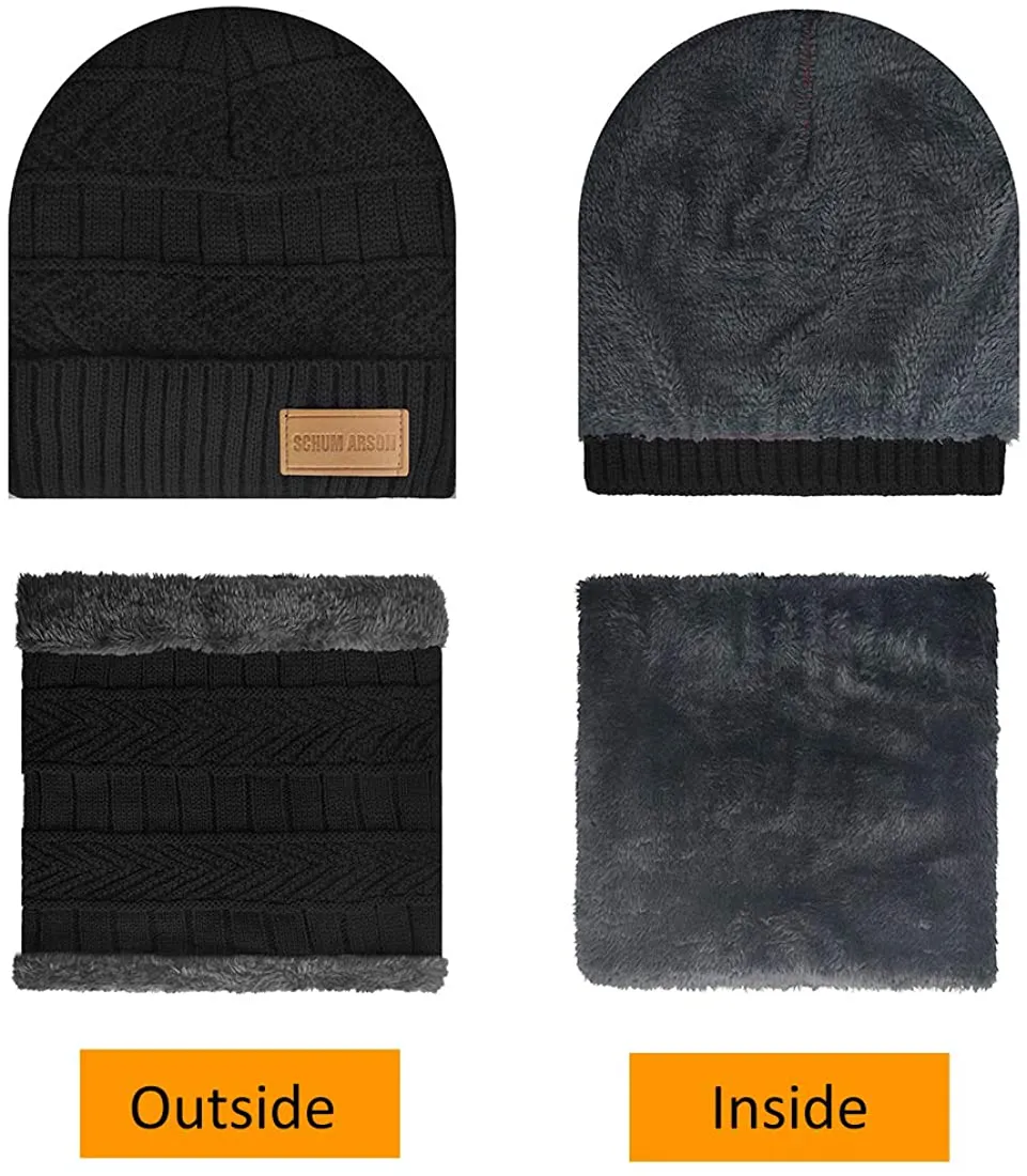 Beanie Hat Scarf for Men and Women, 2-Pieces Winter Beanie Hat Scarf Set Warm Knit Hat Thick Knit Skull Cap