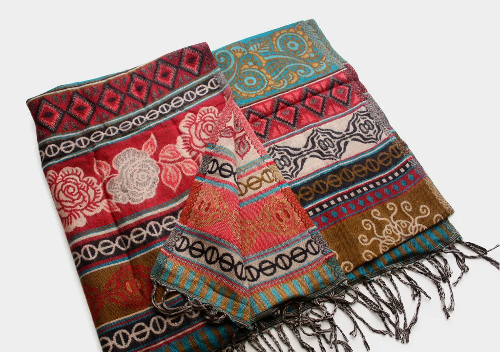 Beautiful Red Rose Printed Handloomed Yak Wool Shawl