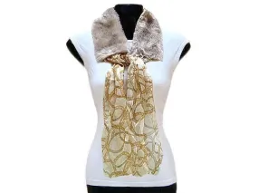 BEIGE FAUX FUR LAPEL COLLAR WITH CHAIN PRINT SCARF