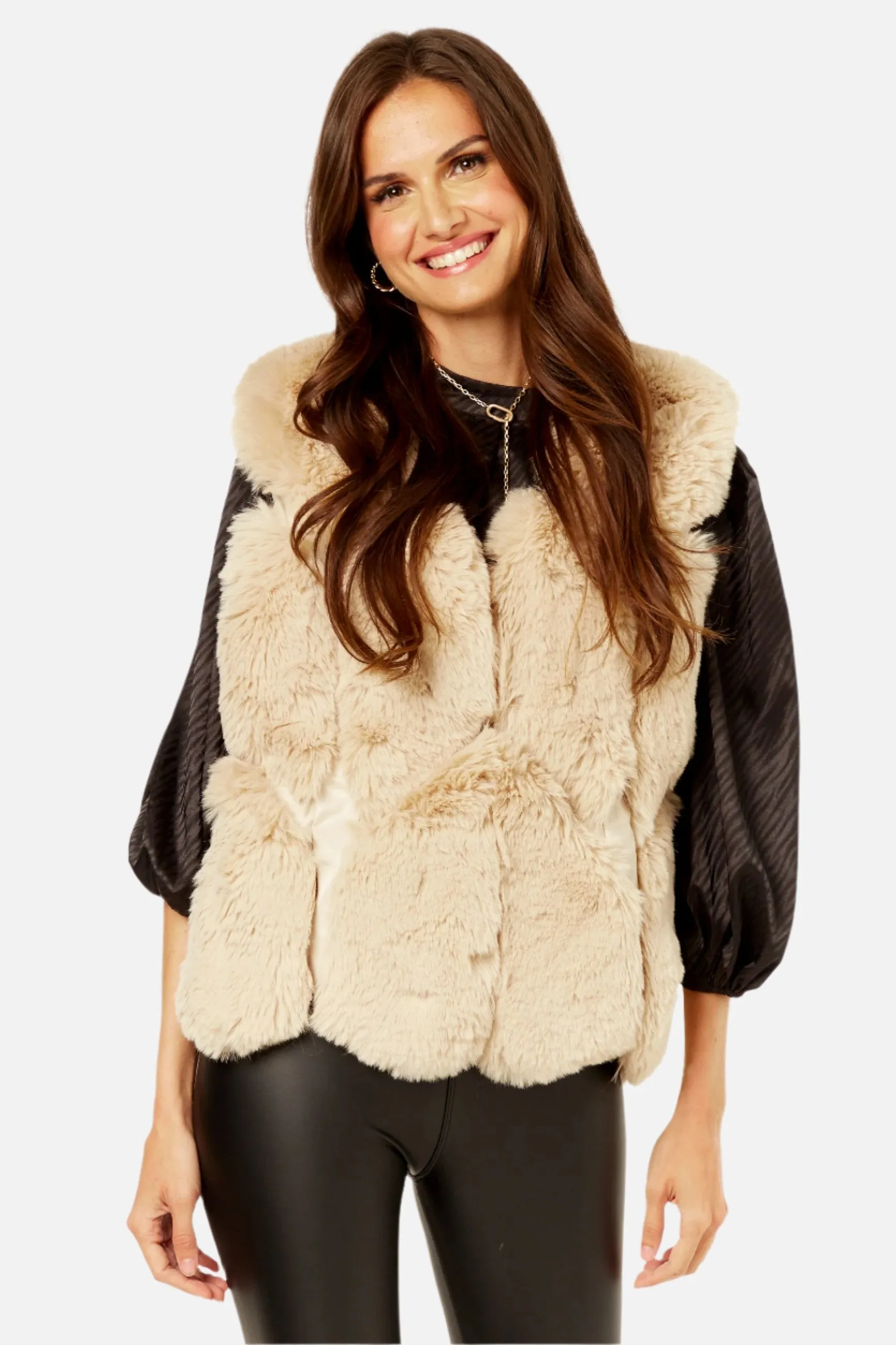 Beige Patch Fur Cropped Gilet