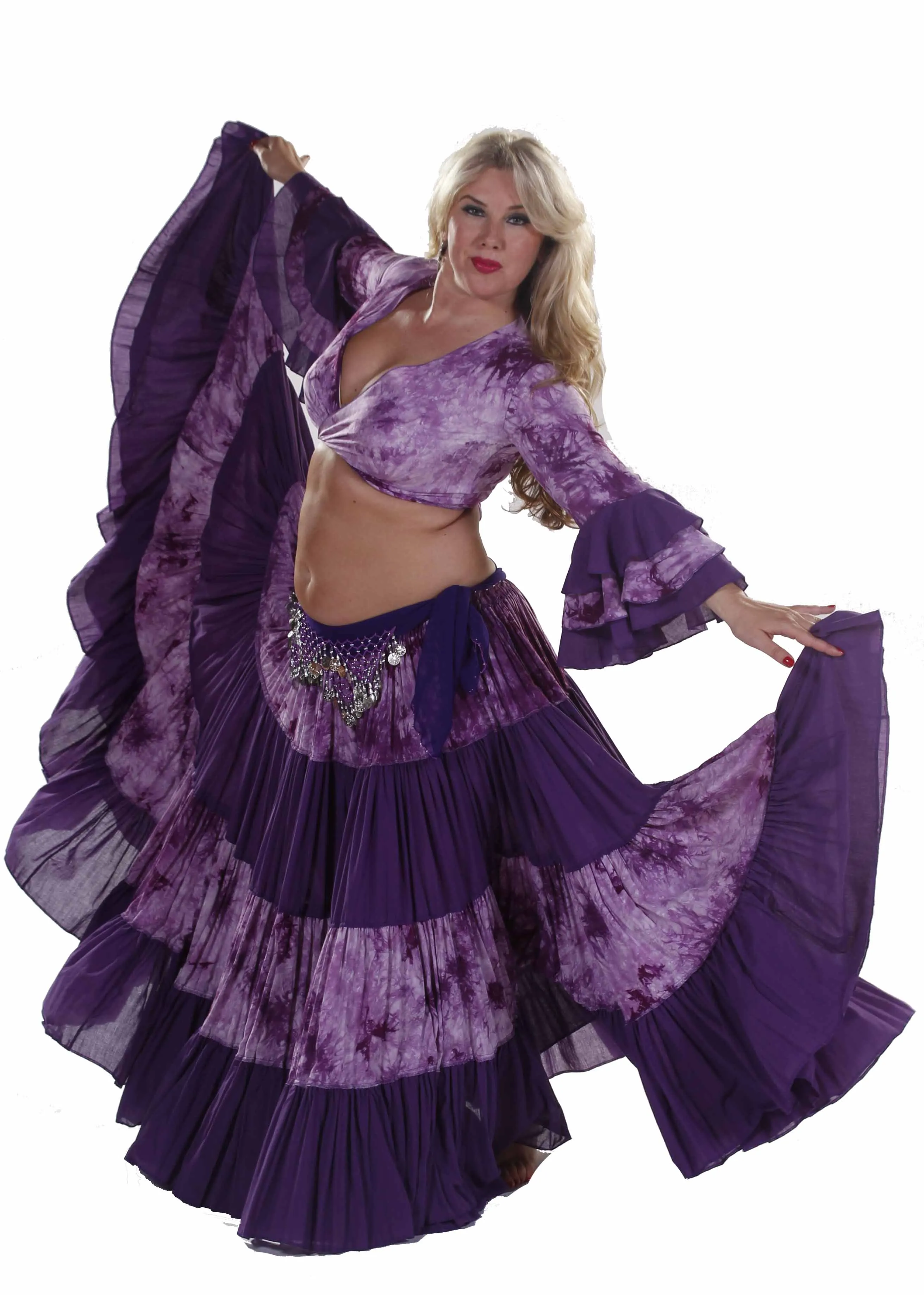 Belly Dance 25 Yard Patterned Skirt, Top & Hip Scarf Costume Set |  BATIK AND BELLY