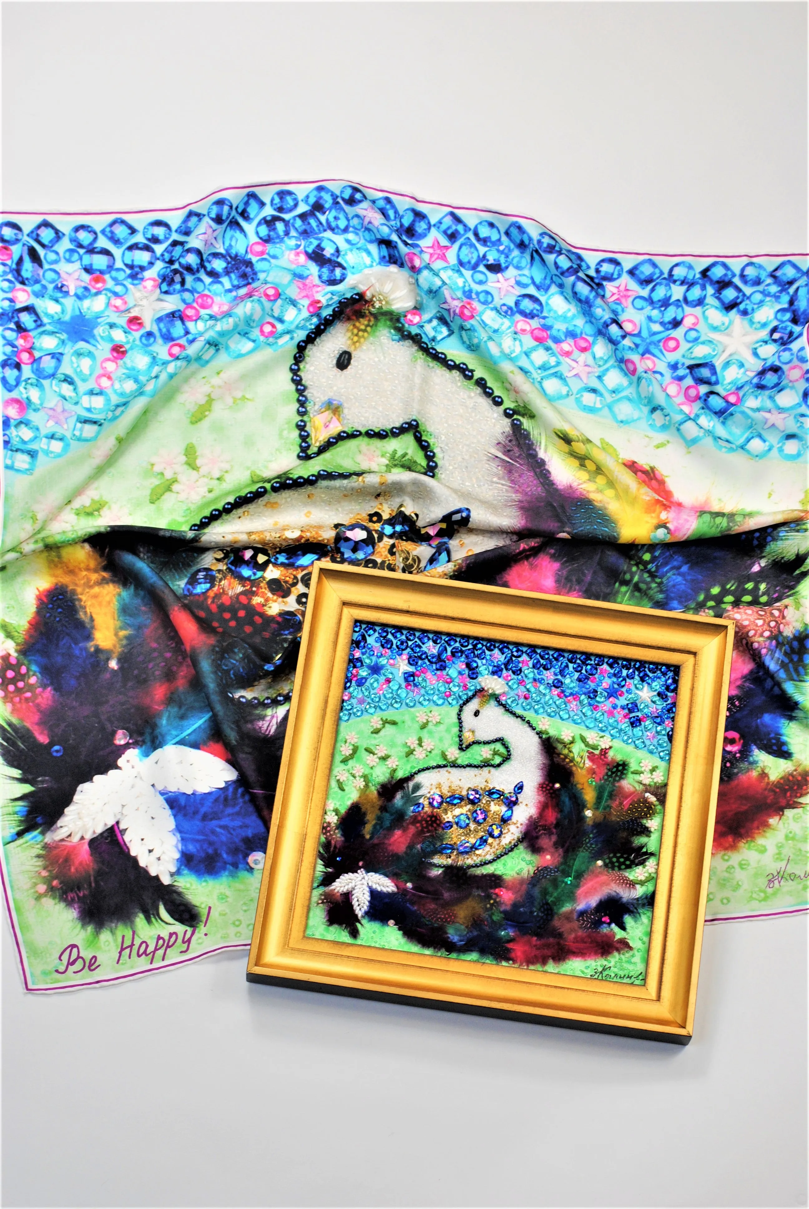 BIRD OF HAPPINESS Designer 100% Silk Art-A-Porte Scarf