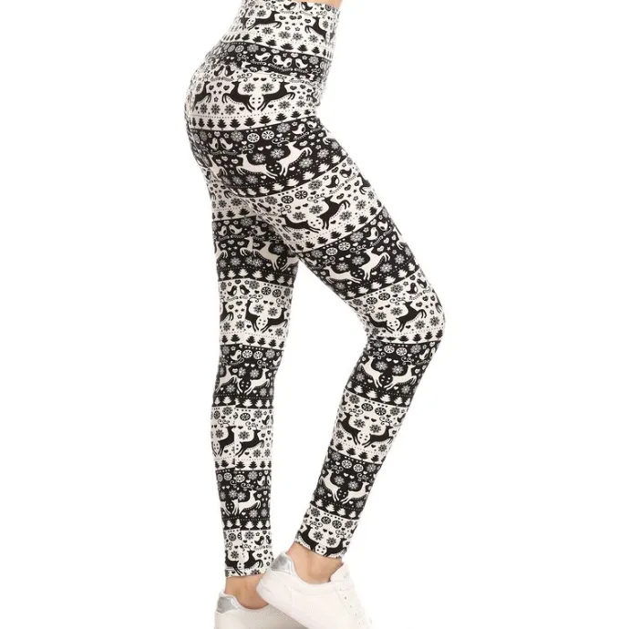 Black & White Reindeer Print Leggings