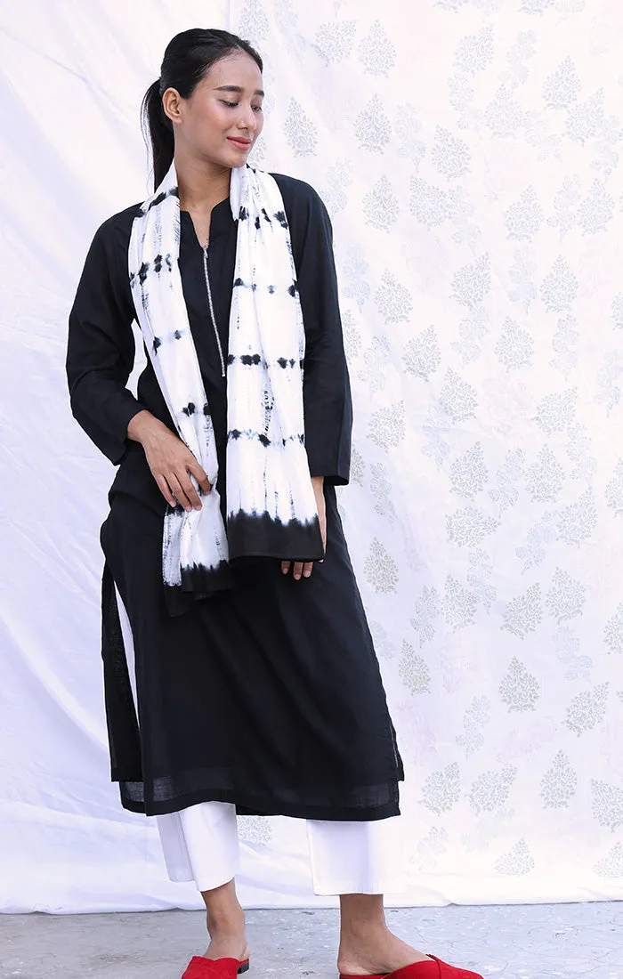 Black Handspun handwoven Muslin Kurta with Pants and Stole