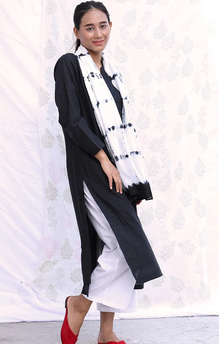 Black Handspun handwoven Muslin Kurta with Pants and Stole