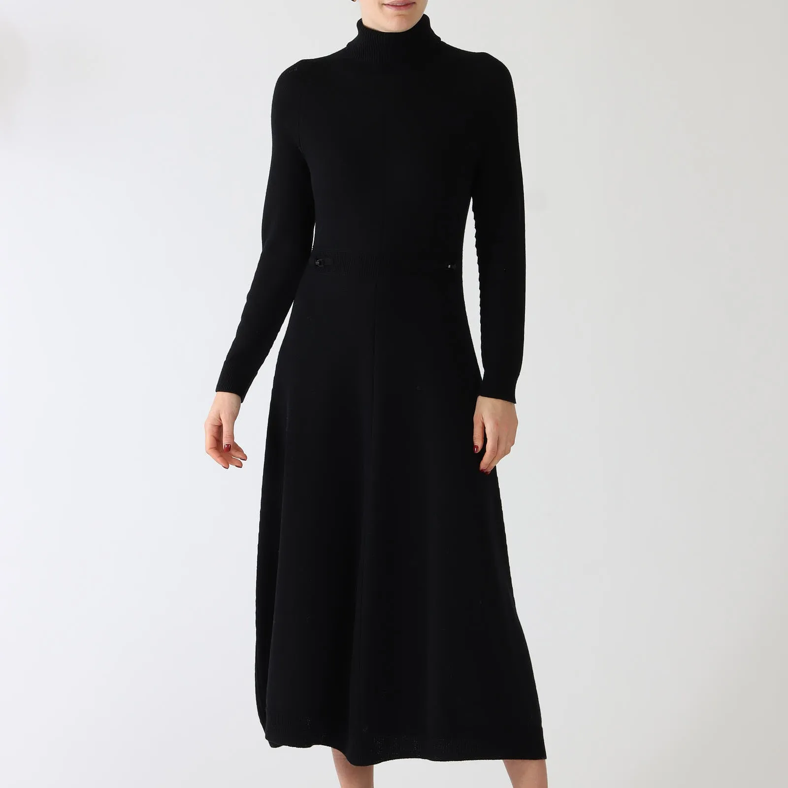 Black Pure Wool Midi Dress