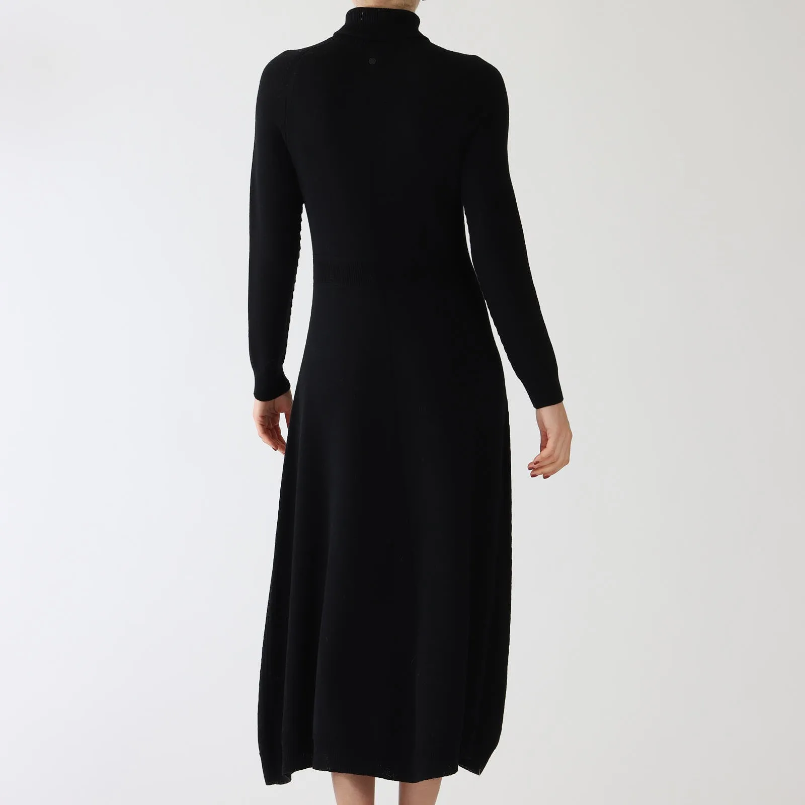 Black Pure Wool Midi Dress