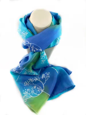 Blue   Green Trees Batik Silk Scarf