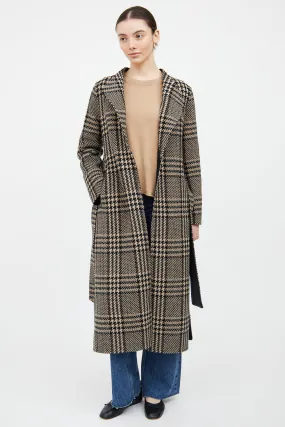 Brown & Black Houndstooth Belted Coat