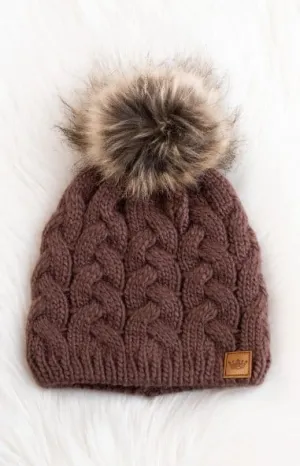 Brown Braided knit pom hat