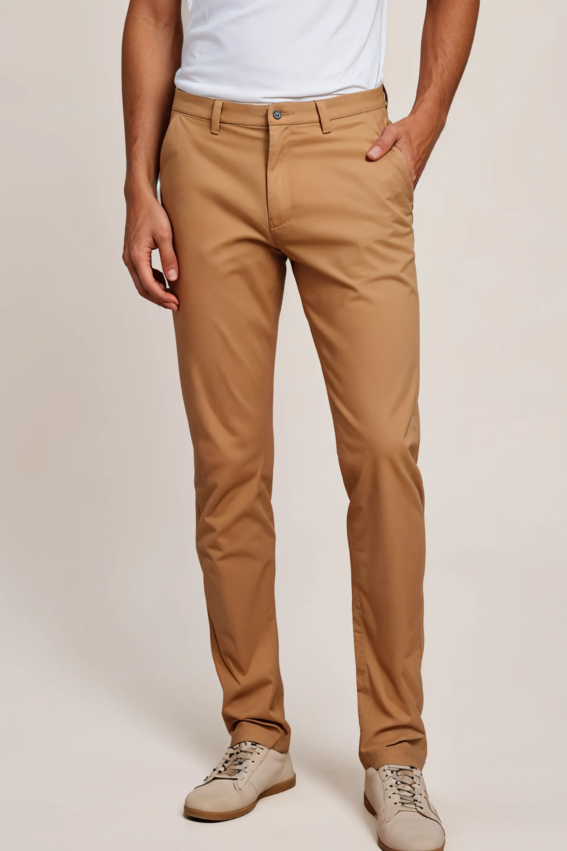 Camel Brown Textured Cotton Chinos Pants