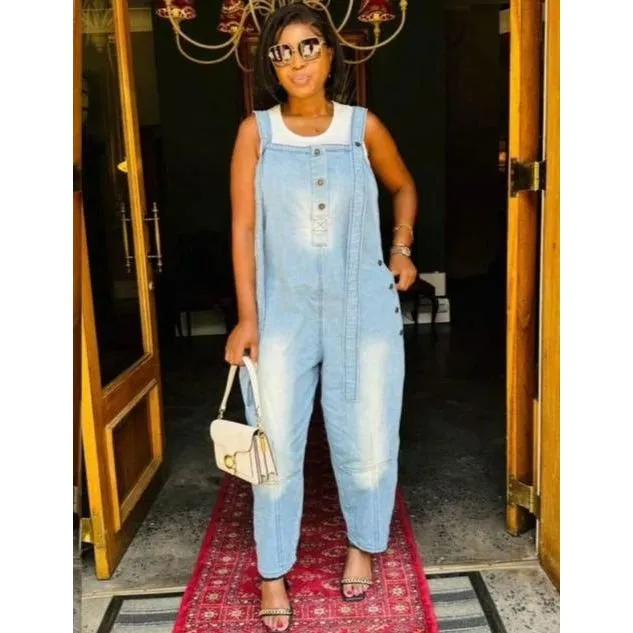 Cargo Denim Buttoned Jumpsuit