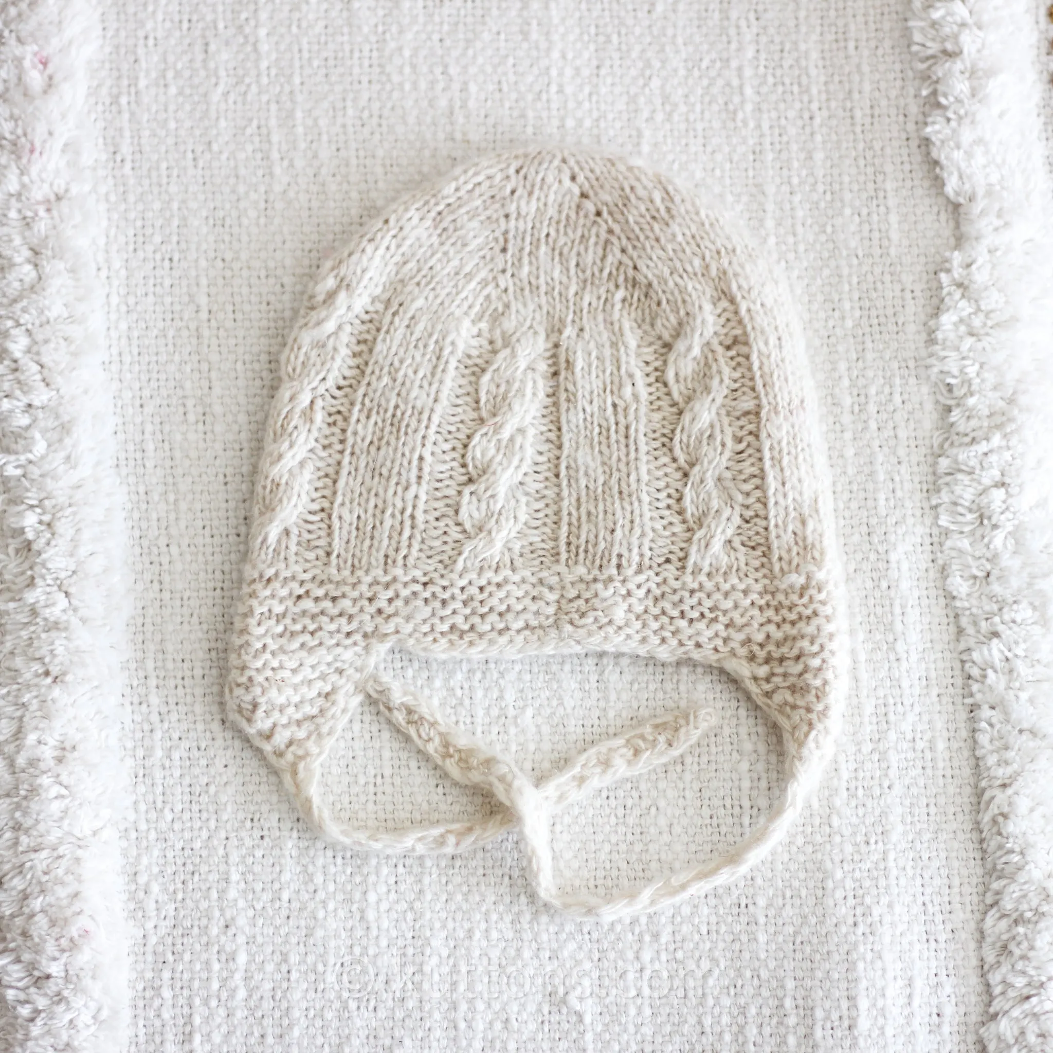 Cashmere Baby Hat with Tie Strings - Handknit Ultrasoft Pashmina | Milk White