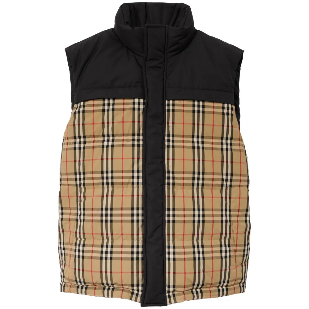 Check-print padded gilet