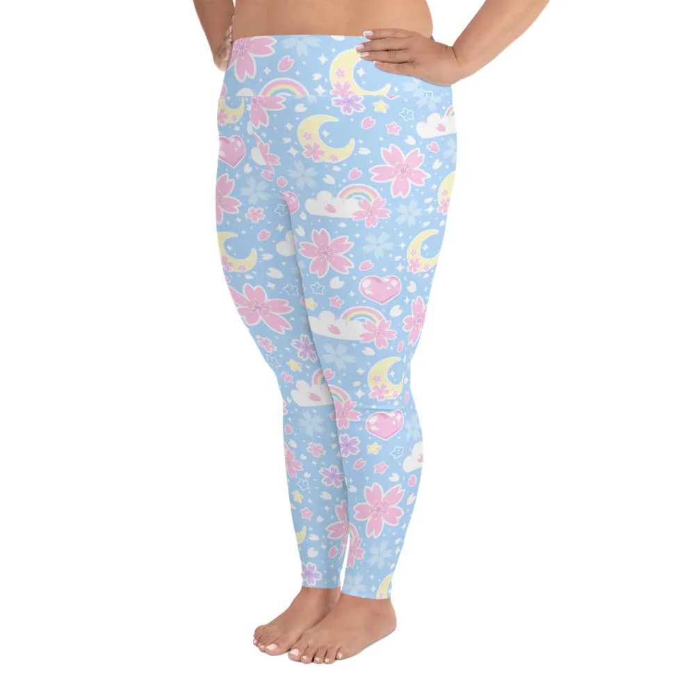 Cherry Blossom Dreams Blue Plus Size Leggings