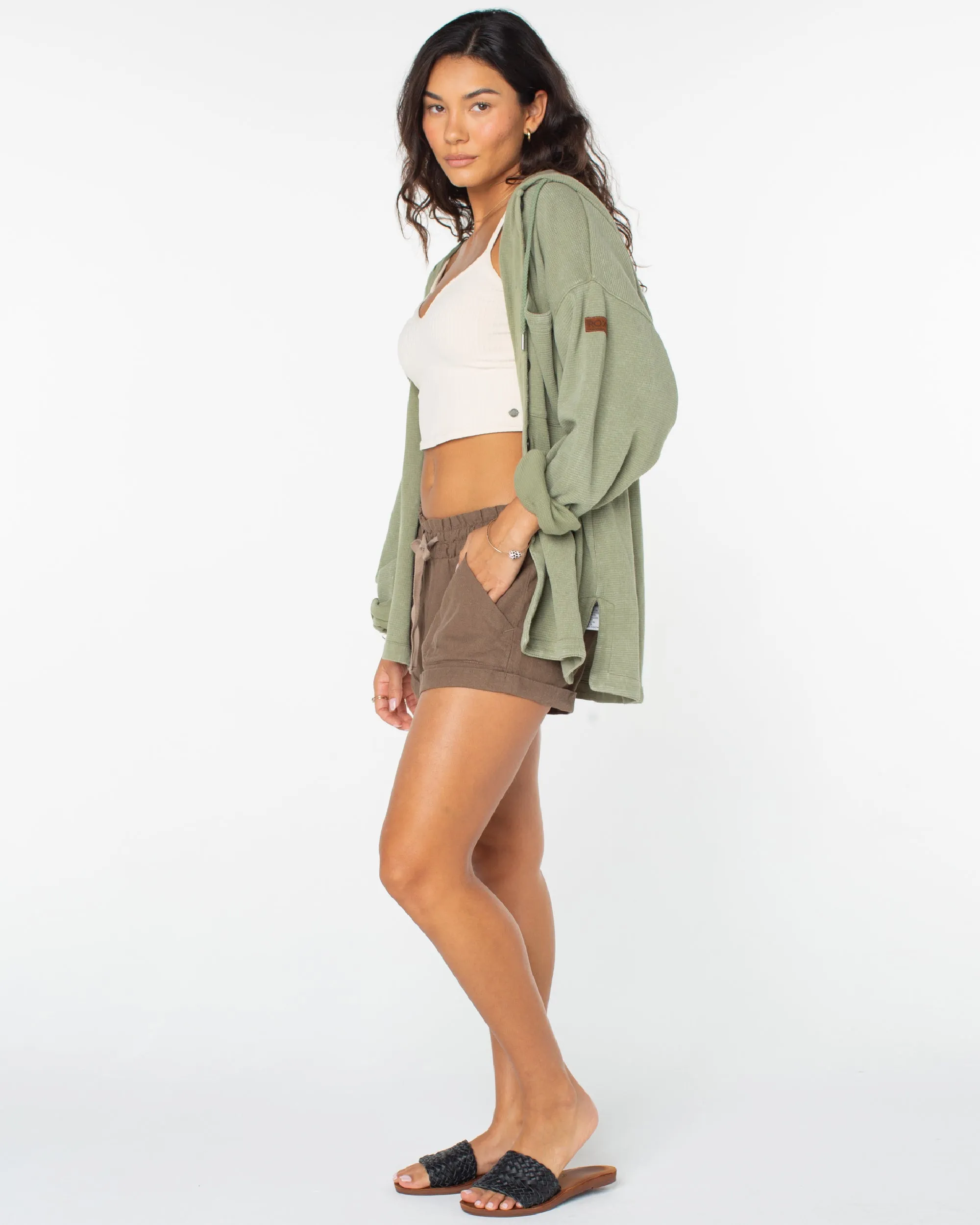 Clear Water Oversize Fleece Hooded Shirt - Oil Green