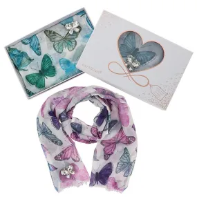 Colour Bufferflies Scarf Brooch Set