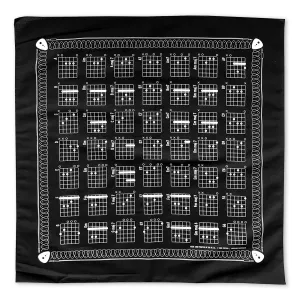 Colter Co. Guitar Chord Chart Bandana - 100% Cotton, Made in USA - Bandanas For Men, Bandanas For Women- Used for Head Bands, Handkerchief Bandana - Black Bandana - 22"x22"