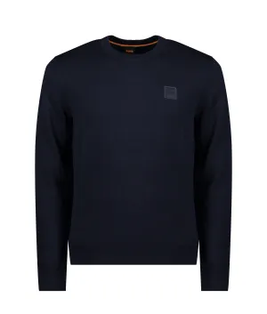 Crew-neck Sweater in Cotton and Cashmere With Logo - Navy